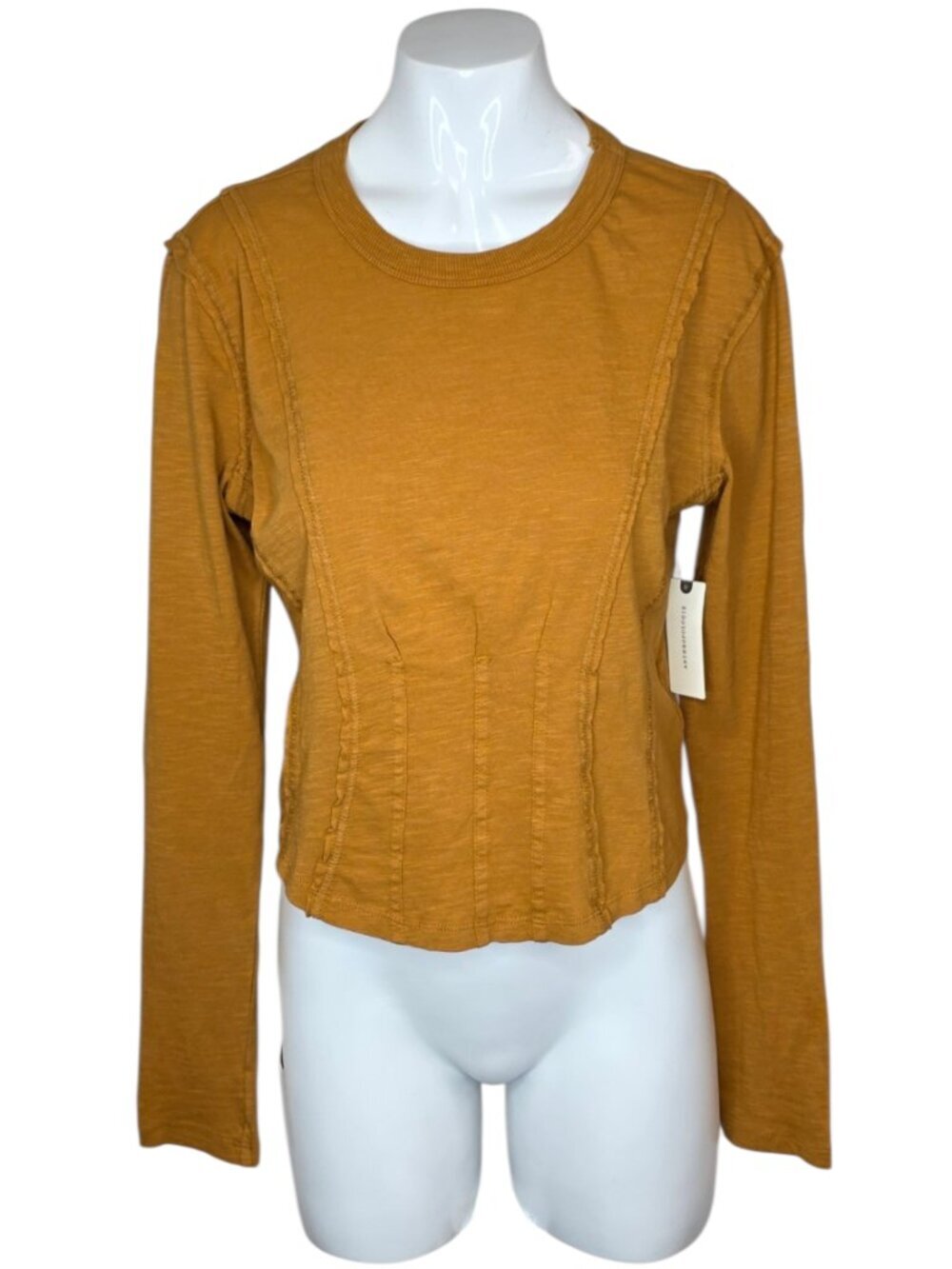 Anthropologie Pilcro Seamed Corset Long Sleeve Shirt, Honey, Cotton, Size Small